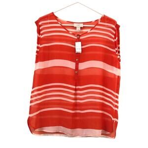 LOFT Petite Womens Striped Sheer Blouse